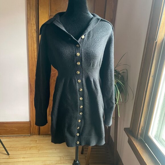 Black Button Sweater Dress M Witchy Whimsigoth Babydoll Fit Dark Feminine Luxury - Picture 1 of 9